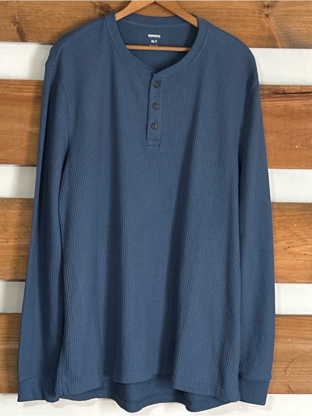 Sonoma Blue Waffle Knit Thermal Pullover Henley Button Long Sleeve Men Size XLT